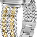 Minyee Compatible with Apple Watch Band 41/40/38/44/45/46/49/42mm Women, Dressy Stainless Steel Metal Chain Strap Designer Starlight Link Bracelet Wristband for iWatch Series 10 9 8 7 6 5 4 Ultra SE