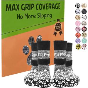 EXPAWLORER 6PCS Anti-Slip Dog Socks to Prevent Licking Paws,Dog Shoes for Hot Pavement,Best Paw Protector Traction Control on Hardwood Floor,Dog Booties for Puppy Small Medium Large Senior Dogs (Grey), Small