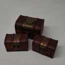 3 Pcs Wooden Treasure Chest Trinket Box Pirate Treasure Chest Box with Mini Metal Lock Decorative for Jewelry Keepsakes Home Decor, 3 Assorted Sizes