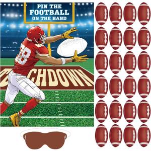 Faccito Football Games for Kids Pin The Football on The Hand Pin The Goalpost with 24 Pcs Stickers Large Poster Blindfold for Sports Theme Birthday Party Decorations Kids Adults Activities Supplies