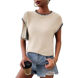 TAKEYAL Spring Sleeveless Sweater Tops for Women 2026 Cap Sleeve Trendy Tank Tops Summer Knit Sweater Vest Fashion T Shirts M