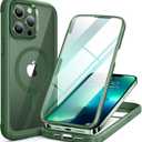 Miracase Magnetic for iPhone 13 Pro Max Case 6.7 inch, (Compatible with MagSafe) Upgrade Full-Body Clear Phone Bumper Case with Built-in 9H Tempered Glass Screen Protector, Magnetic Acacia Green