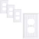 4-Pack Classic Beadboard Duplex Outlet Cover Plate, Decorative Pure White Switch Plates and Outlet Covers, Natural Bamboo Fiber Wall Plates for Electrical Outlets, 1 Gang Receptacle Cover