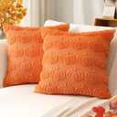 Artscope Fall Pillow Covers 18 x 18 Set of 2 Decorative Autumn Harvest Holiday Pumpkin Throw Pillow Cases Soft Plush Faux Fur Couch Cushion Case for Farmhouse Halloween Sofa Bed Room Home Decor-Orange