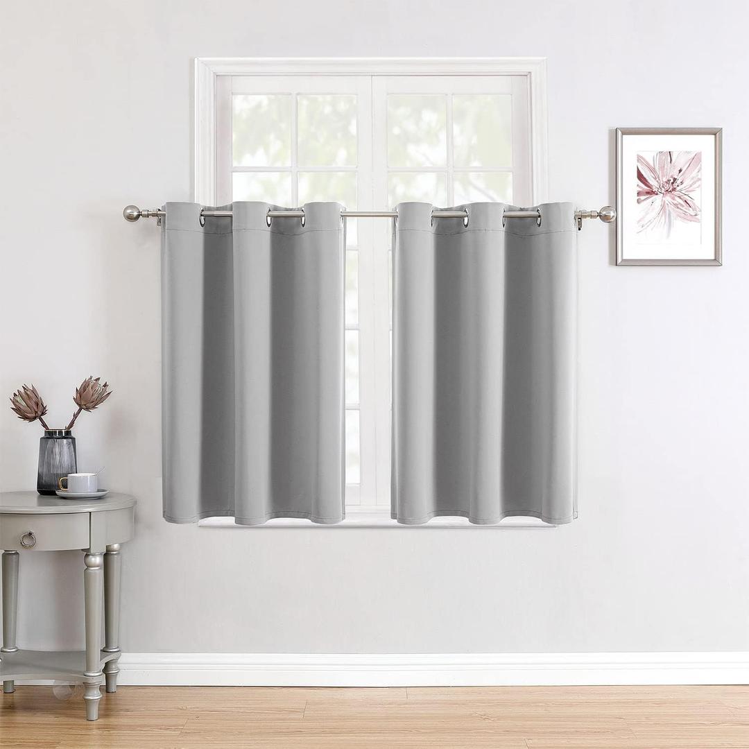 ChrisDowa Small Window Curtains for Kitchen and Bedroom - Grommet Short Thermal Insulated Room Darkening Curtains (2 Panels, Light Grey, 52 x 36 Inch)