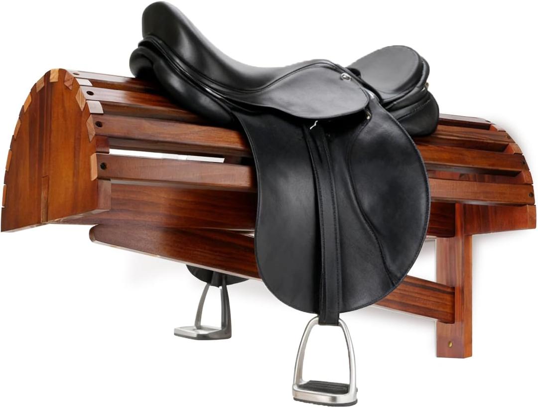Wall-Mounted Wood Saddle Rack Space-Saving Design with Reinforced Crossbars, Non-Abrasive Surface, Heavy-Duty Storage for Tack Room Organization, 23.6"x11.9"x13.3"