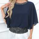 For G and PL Women's Dressy Sequin Formal Wedding Top Batwing Sleeve Chiffon Party Shirt (XXL)