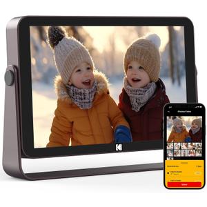KODAK 64GB WiFi Digital Picture Frame with 4000mAh Battery Powered, 10.1 inch 1280 * 800 G+G IPS Touch Screen Electronic Smart Digital Photo Frame, Auto-Rotate, Gifts for Women Mom (Brown)
