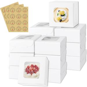 50pcs White Cake Boxes with Window,5x5x2.5 Inches Small Bakery,Treat,Pastry,Cookie,Dessert Boxes,Macaroon,Donut,Candy,Christmas Gift Giving