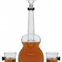 Guitar Decanter Set  1000ml Glass Whiskey Decanter with Wooden Stand & 300ml Glasses  Elegant Musical Design for Wine, Whiskey & Spirits  Unique Gift for Music Lovers, Parties