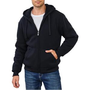 Hoodies for Men Full Zip Up Fleece Warm Thick Jackets Heavyweight Sherpa Lined Coat (X-Large, Black)