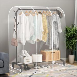 Garment Rack Cover, Transparent PEVA Clothes Rack Cover with 2 Smooth Zipper, Clothing Dustproof Waterproof Protector Cover (47X20X59-Clear)