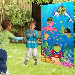 Ocean Bean Bag Toss Game Toy Outdoor Toss Game, Family Party Party Supplies for Kids, Gift for Boys Birthday or Christmas for Toddlers Ages 3 4 5 6 Year Old (Ocean)