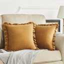 GIGIZAZA Pack of 2 Dark Gold Throw Pillow Covers 18x18 Decorative Ruffle Velvet Cushion Cover for Couch Pillowcase