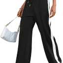 Wide Leg Sweatpants Women High Waisted Baggy Sweat Pants Active Striped Track Pants with Pockets Size L