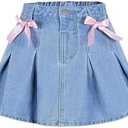 Floerns Girl's Cute Bowknot Pleated Skirt Elastic Waist Casual Denim Skirt, Medium