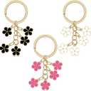 20 Pack Cute Flower keychains for Women Flowers Charms Enameled Car Keyring Charm Aesthetic Keychain White/Pink/Black Flower Charm for Handbags Purse Bag Wallet Accessories