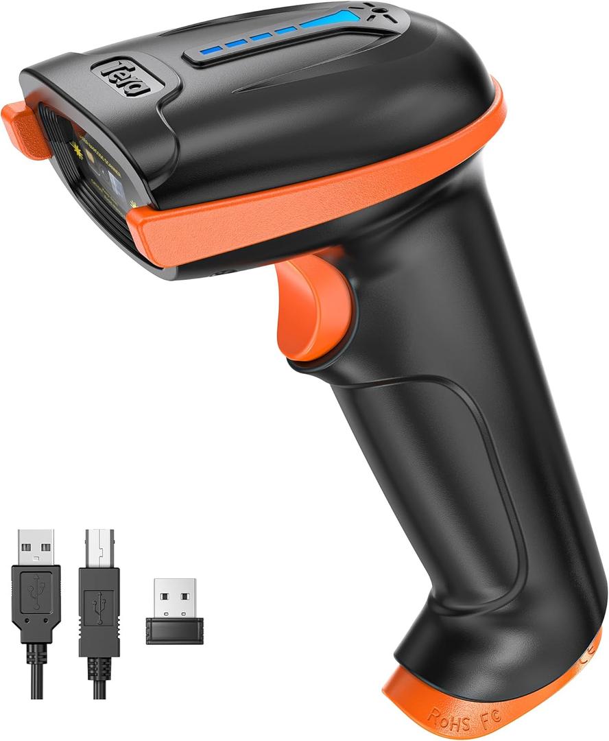 Tera Barcode Scanner Wireless 1D Laser Cordless Barcode Reader with Battery Level Indicator, Versatile 2 in 1 2.4Ghz Wireless and USB 2.0 Wired