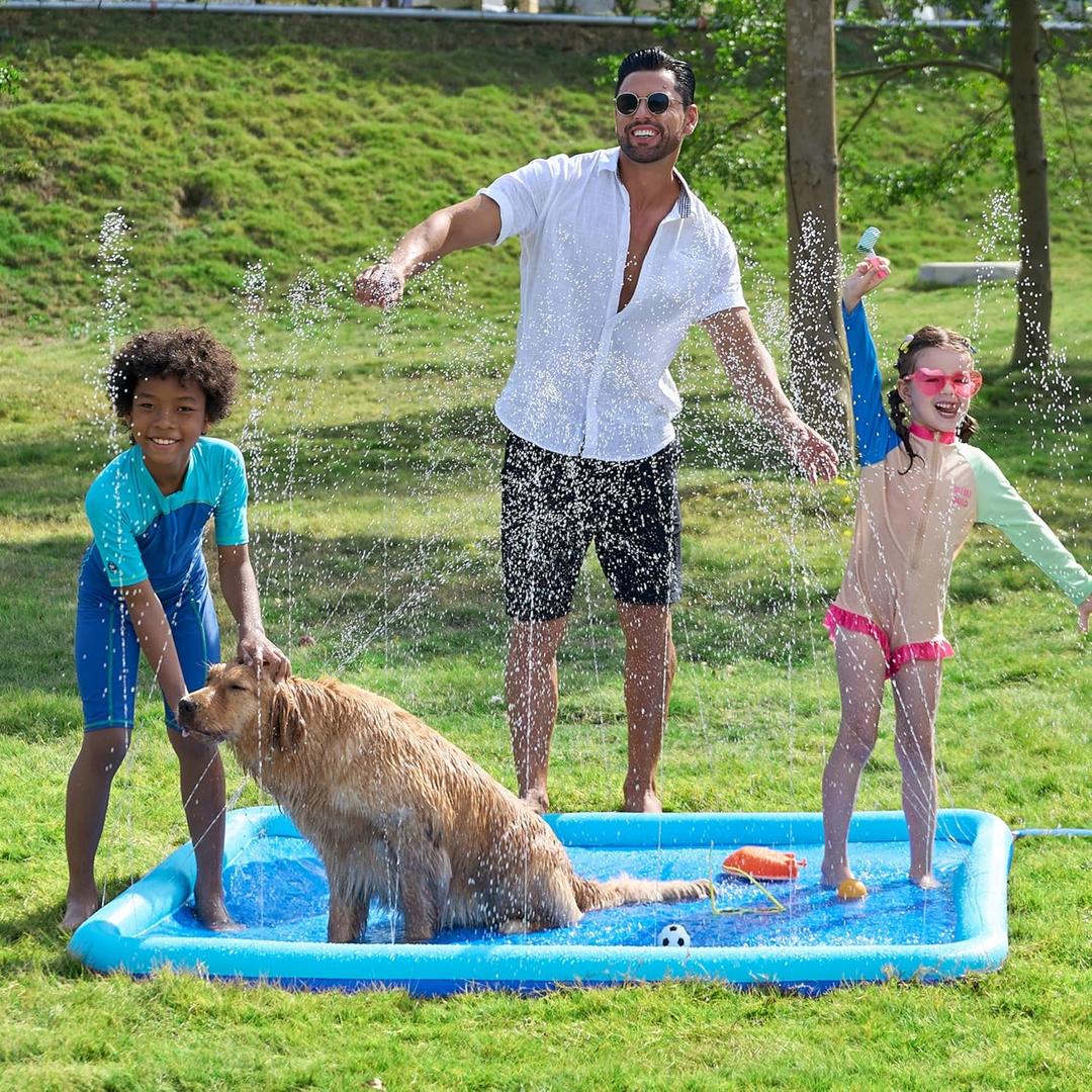 SLOOSH 72" Non-Slip Splash Pad Sprinkler - Summer Water Toys Sprinkler Mat for Kids Toddlers Dogs, Outdoor Backyard Pool Party Decor Outside Water Games Fountain Wading Baby Pool Boys Girls Gifts (6ft, Blue)