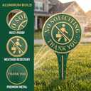 No Soliciting Thank You Yard Sign, Green and Gold Aluminum Metal Lawn Sign, Heavy-Duty 11.22" x 6.18" Round Sign with Raised Letters, Integrated Ground Stake for Easy and Stable Installation.