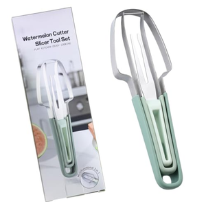 3-in-1 Watermelon Fork Slicer Cutter,Watermelon Cutter Slicer Tool,Stainless Steel Watermelon Windmill Cutter,Melon Cutter Knife Portability Fruit Fork for Kitchen, picnicking (Green) 2 PACK