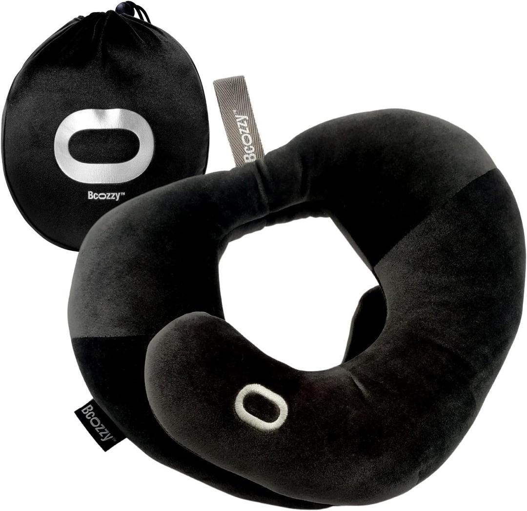 BCOZZY Neck Brace Pillow - Patented Relief for Neck Pain and Supportive Sleep-Soft, Washable, and Adjustable for Comfortable Resting. Black (Large, Flat Back Black)