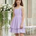 GRACE KARIN Girls Summer Spaghetti Strap Dress Teen Easter Formal Dance Cami Sundress Smocked Back Dresses 7-14 Years (Purple)