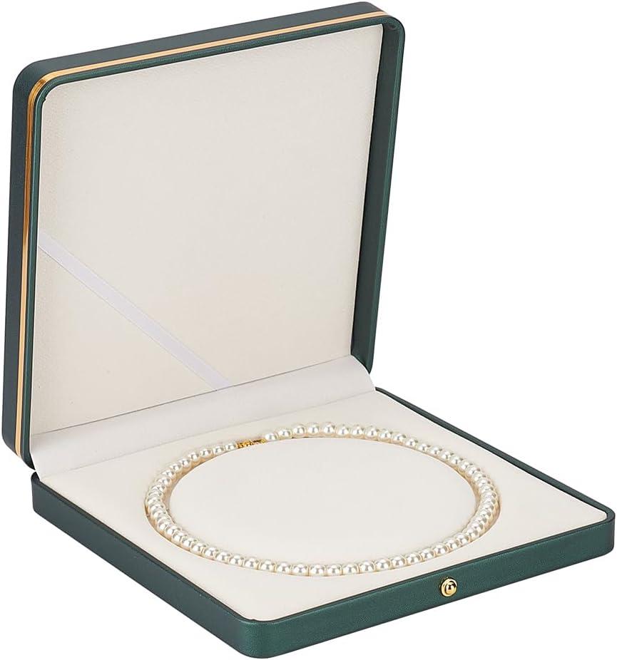 FINGERINSPIRE 19cm Square PU Leather Pearl Necklace Box Luxury Soft Touch Claimond Veins Lining Necklace Box Jewelry Storage Gift Case Dark Green Wedding Jewelry Organizer Display Case for Pendant