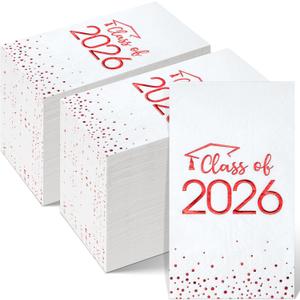 200pcs Class of 2026 Graduation Napkins, Disposable Congrats Grad Cocktail Napkins Foil Dot Paper Hand Towels for 2026 High School University College Graduation Party Decorations (Red)