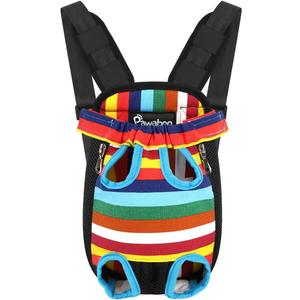 Pawaboo Pet Carrier Backpack, Adjustable Pet Front Cat Dog Carrier Backpack Travel Bag, Legs Out, Easy-Fit for Traveling Hiking Camping for Small Medium Dogs Cats Puppies, Medium, Colorful Strips (F-Colorful Strips)