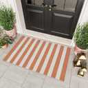 OJIA Front Door Rugs Washable 3'x5' Rug Outdoor Door Mat Entryway Rugs Striped Indoor Outdoor Rugs Cotton Woven Checkered Doormats Entrance Rug for Patio Porch Decor (Orange/White/Tan)