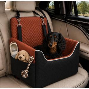 ALL GOOD PET SUPPLIES Dog Car Seat for Small/Medium Dogs Under 35lbs, Soft Booster Car Seat with Detachable Washable Cover and Cushion, Puppy Dog Car Bed, Black/Brown