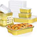 tchrules 30 Pack Foil Pans With Lids, Aluminum Foil Pans with Lids, Disposable Foil Pans with PP Covers for Cooking, Heating, Storage, BBQ (9x13in*5 7x5in*10 6x4in*15) (Three sizes)
