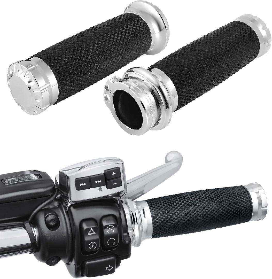 DREMIZER 1 Inch/25mm Motorcycle Handle Grips Handlebar Grips Cable Throttle Compatible with Harley Honda Yamaha Kawasaki Suzuki Dyna Sportster Street Glide 883 1200 (Chrome)