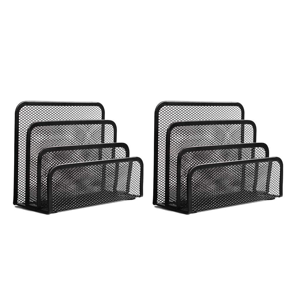 wishacc Folder Holder Desk, 2 Pack Mail Organizer Letter Holder for Desk Metal Mesh with 3 Vertical Upright Compartments