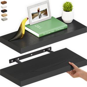 Ballucci Floating Shelf, 2-Pack 24" Black Floating Shelves for Wall, Wood Wall Shelf for Home Décor, Floating Shelves for Bathroom, Living Room, Bedroom, 8" Deep Wall Shelves