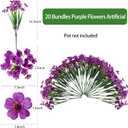 20 Bundles Artificial Flowers for Outdoors, UV Resistant Fake Realistic Flowers with Plastic Plants Spring Decor, Faux Silk Flowers for Outside Window Box Front Porch Planter Decor-Purple