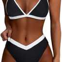 SUUKSESS Women Triangle High Cut Bikini Sets Sexy High Waisted 2 Piece Swimsuit, M