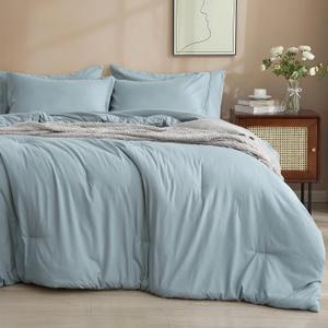 PHF 7 Pieces Queen Comforter Set, Lightweight Bed in A Bag & 18" Sheet Set for All Season, Ultra Soft Cozy Bedding with Comforter, Sheets, Pillowcases & Shams, Dusty Blue