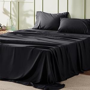 Bedsure Full Size Bed Sheets - 4 Pieces Soft Full Sheet Set - Breathable & Cooling - Hotel Luxury - Easy Care Polyester Microfiber Bedding for Women, Men, Black