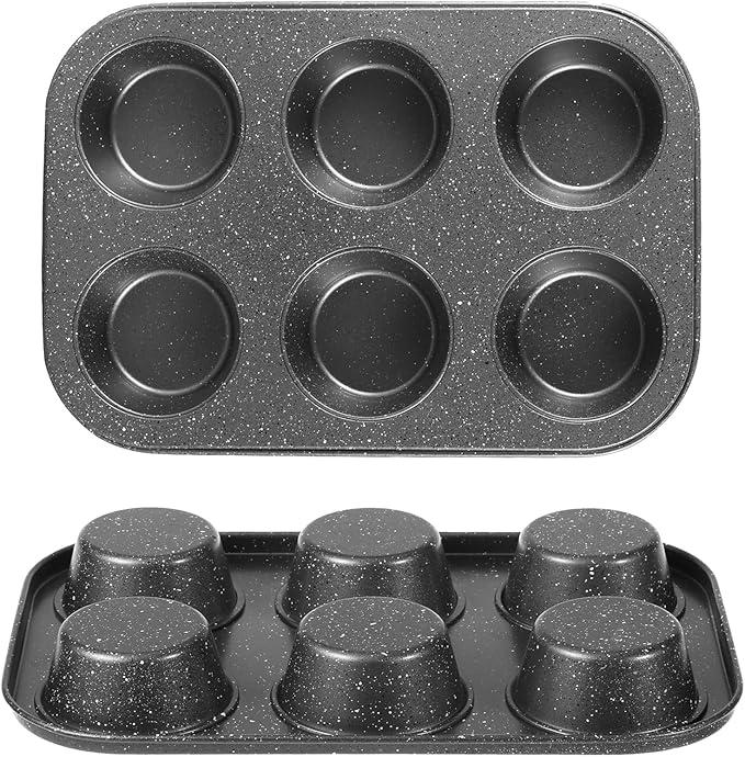 Walooza Muffin Cupcake Pan, Muffin Tins Nonstick 6, Muffin Top Cookie Cheese Cake Pan for Baking, Toast Oven Baking Supplies Small Cake Pans Muffin Cups Non Stick