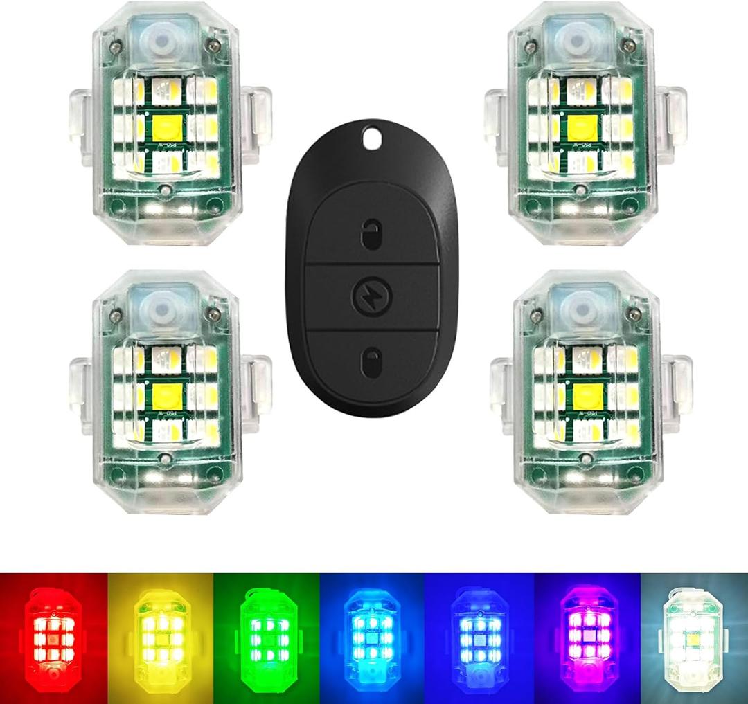 Wireless Strobe LED Lights, 4 Pack, RGB Emergency Warning Lights, USB Rechargeable, 7 colors 30 Flash Modes, High Brightness, For Car Motorcycle Bicycle Bike Outdoor Camp Hiking (M3-4)