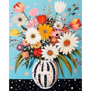 Abstract Flowers in Vase Oil Painting Paint by Number Kits 16 x 20 inch Canvas Colorful Flowers DIY Oil Painting for Kids Students Adults Beginner with Brushes and Acrylic Pigment (without Frame)