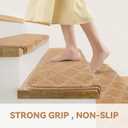 Bullnose Stair Treads Non-Slip 9.5" x 32", 14 Pcs Carpet for Wooden Steps Indoor with Edge Protection, Reusable Peel and Stick TPU Backing Runner Rugs - Diamond Pattern Beige