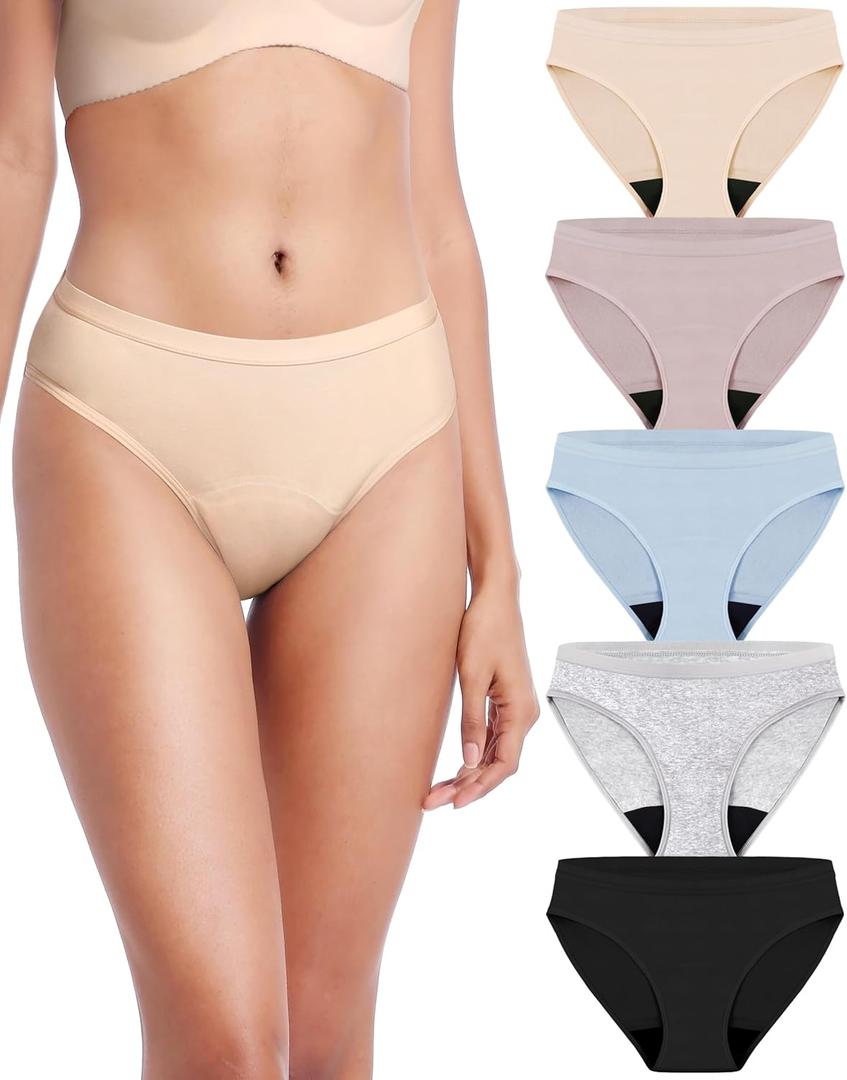 AIRCUTE Washable Leak Proof Incontinence Underwear for Women Absorbency Bladder Control Briefs 70ML,5 Pack (M,5 Colors)