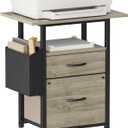 GYIIYUO 2 Drawer File Cabinet with 24'' Extended Desktop, Mobile Filing Cabinet, Rolling File Cabinet with Side Bag, Fabric Drawer, Fits A4 Size, Home Office, Oak Grey