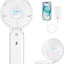 HandFan 5200mAh Personal Fan Handheld,180 Foldable Hand Held, Battery Operated Rechargeable Fan, Portable Charger Design, 3 Speeds,20H Runtime for Travel/Wedding/Camping/Outdoors/Indoors (White)