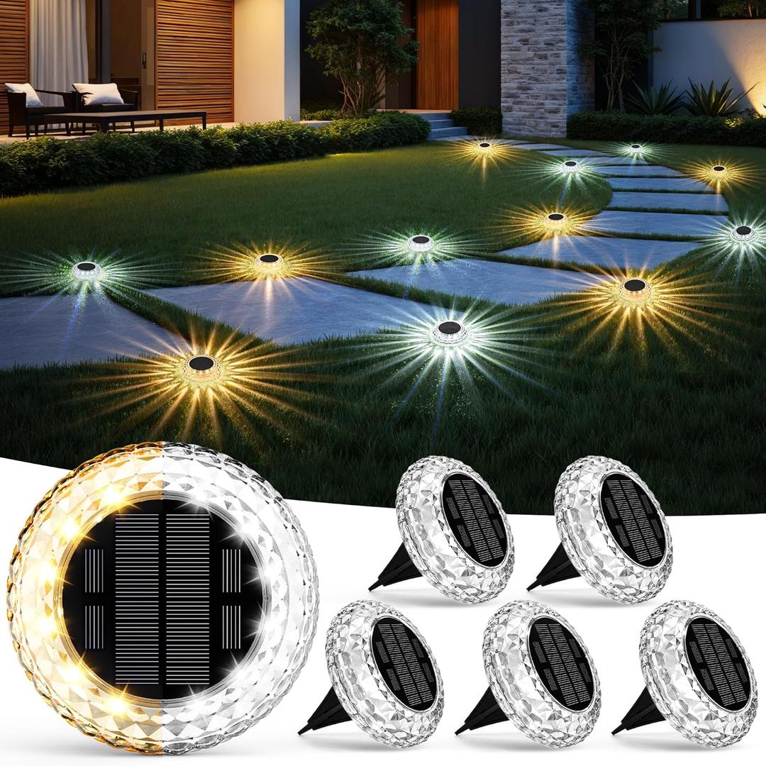 SOLPEX Solar Outdoor Ground Lights, 2 Lighting Models Deck Lights, Solar Powered Backyard Decor, IP67 Waterproof Landscape Lighting for Pathway, Walkway, Garden, Patio (6 Pack)