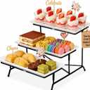 3 Tier Serving Tray, 12" White Plastic Tiered Food Serving Platters, Reusable Tray Stand Black Collapsible Metal Stand with Stable Cross Bars, Party Display Stands for Veggie Fruit, Dessert
