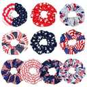2 x 9PCS USA American Flag Hair Scrunchies for Women Girls Independence Day Patriotic Red White Blue Hair Ties Fourth of July Festival Ponytail Holder Hair Accessories Elastic Hair Band